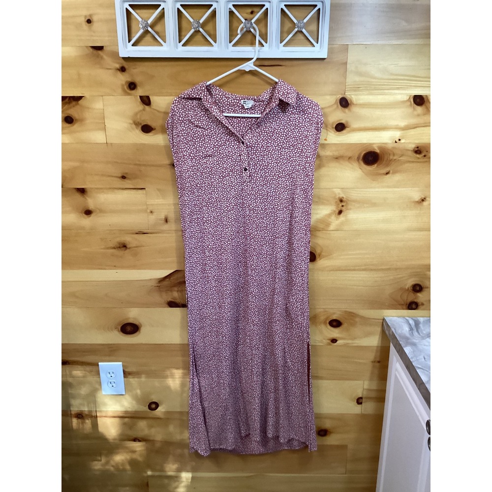 Billabong Womens Midi Floral M Dress Large Red Viscose Sleeveless Collared Boho